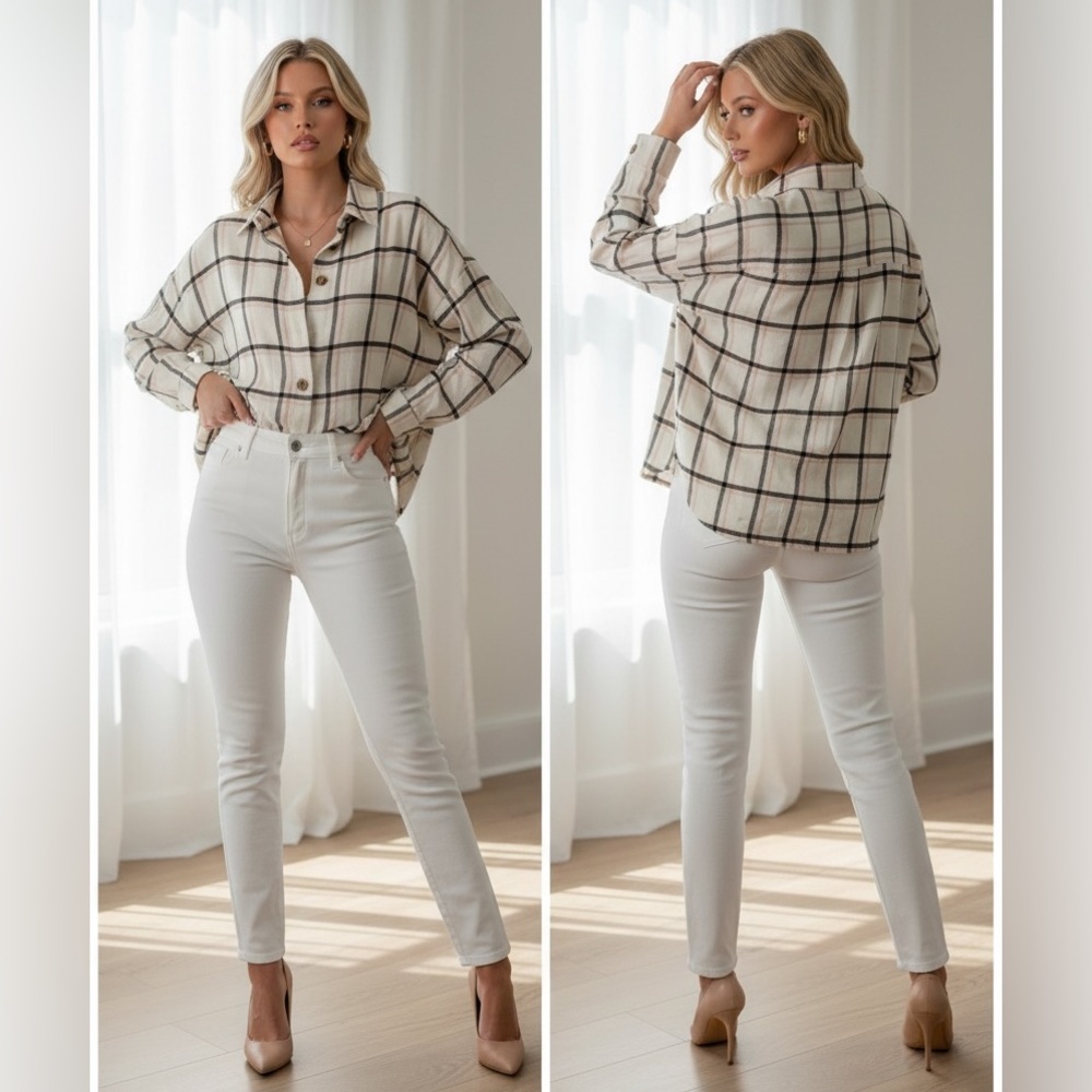 Madewell plaid flannel cream black neutral